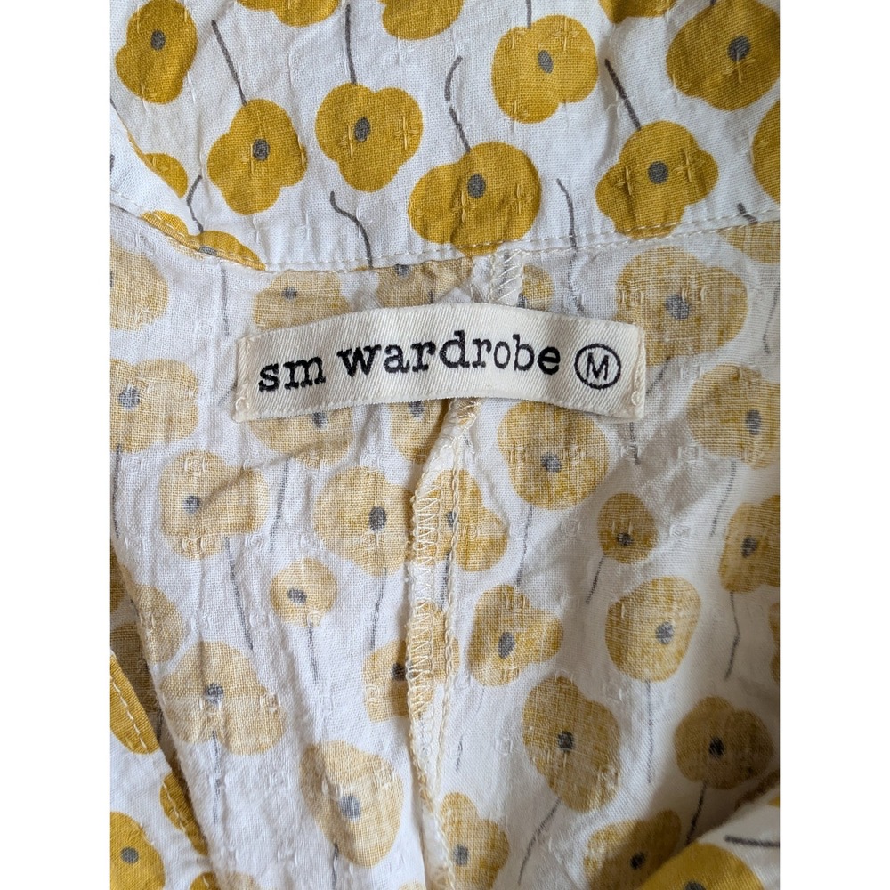 SM Wardrobe Womens Yellow Floral Cotton Sleeveless Button Down Dress M Retro - Picture 4 of 6
